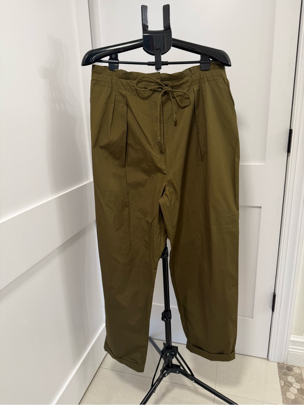 Ulla Johnson Olive Green Drawstring Pleated Chinos